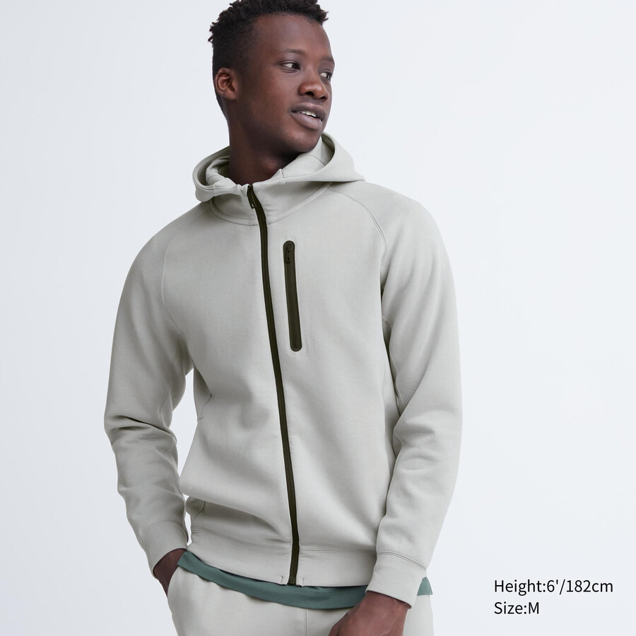 sudadera con capucha y cremallera elástica dry sweat de uniqlo para hombre gris claro