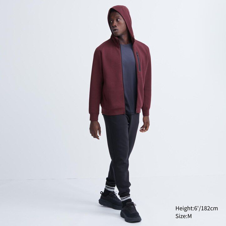 sudadera con capucha y cremallera elástica dry sweat de uniqlo para hombre gris claro