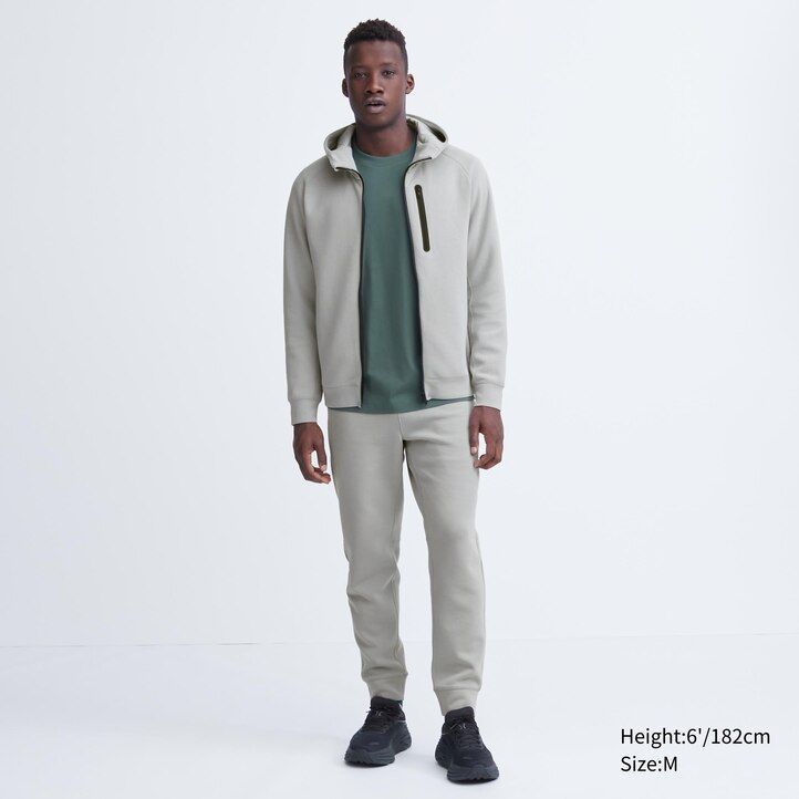 sudadera con capucha y cremallera elástica dry sweat de uniqlo para hombre gris claro