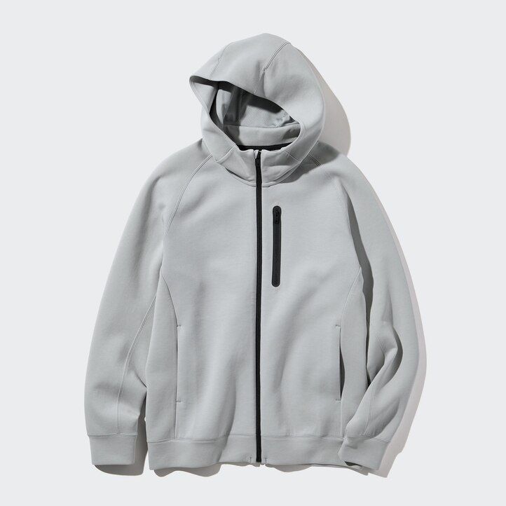 sudadera con capucha y cremallera elástica dry sweat de uniqlo para hombre gris claro