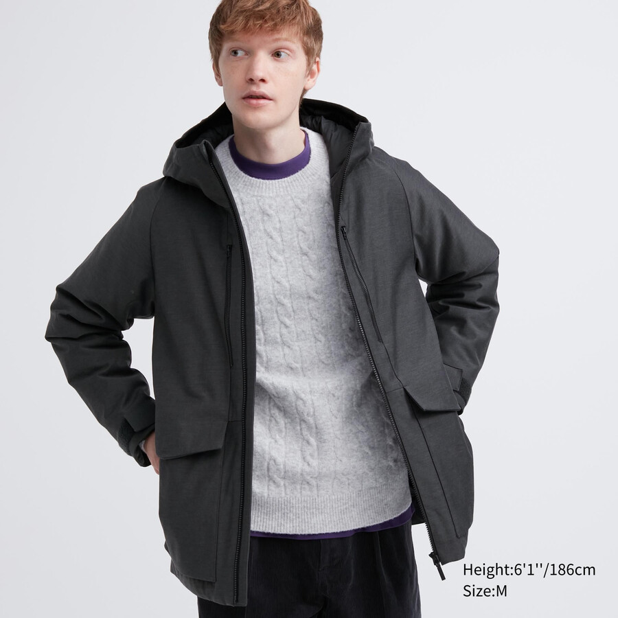 chaquetas híbridas de plumón 3d uniqlo para hombre gris oscuro