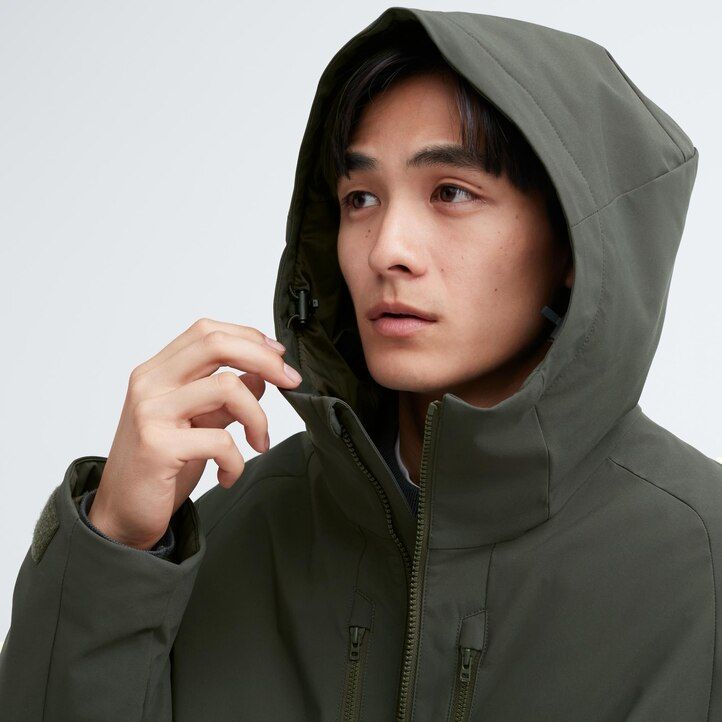 chaquetas híbridas de plumón 3d uniqlo para hombre gris oscuro