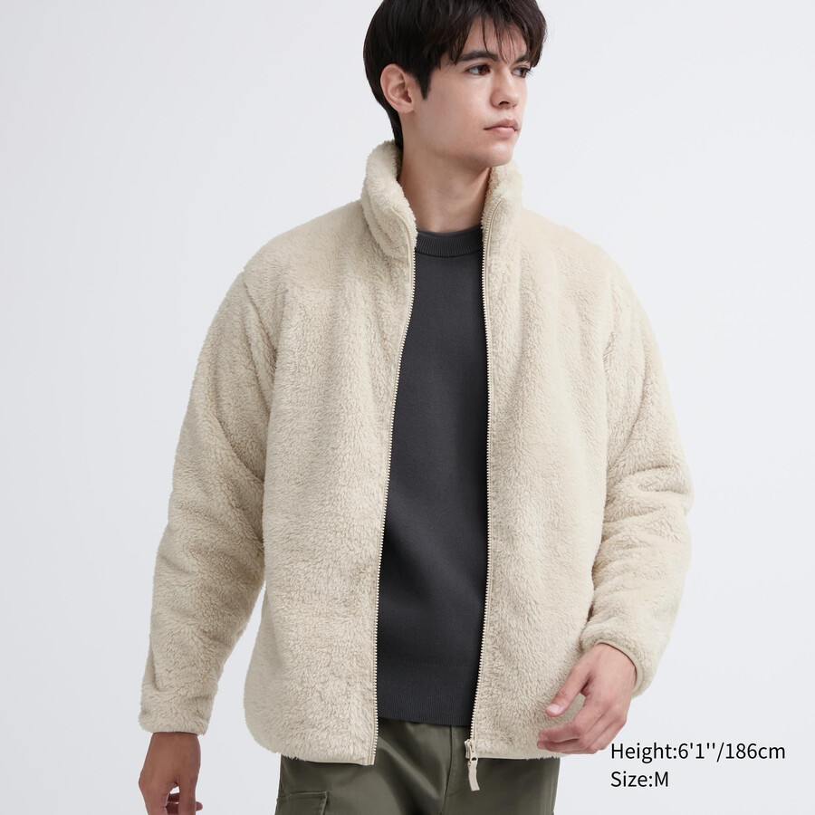 chaquetas de forro polar esponjoso uniqlo blancas con cremallera para hombre