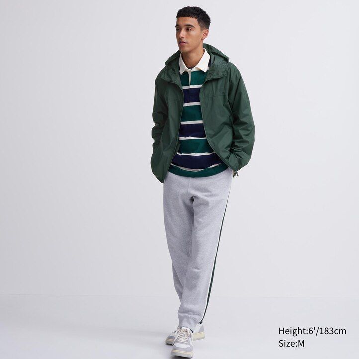 chaquetas uniqlo naranjas con protección uv y corte 3d para hombre.