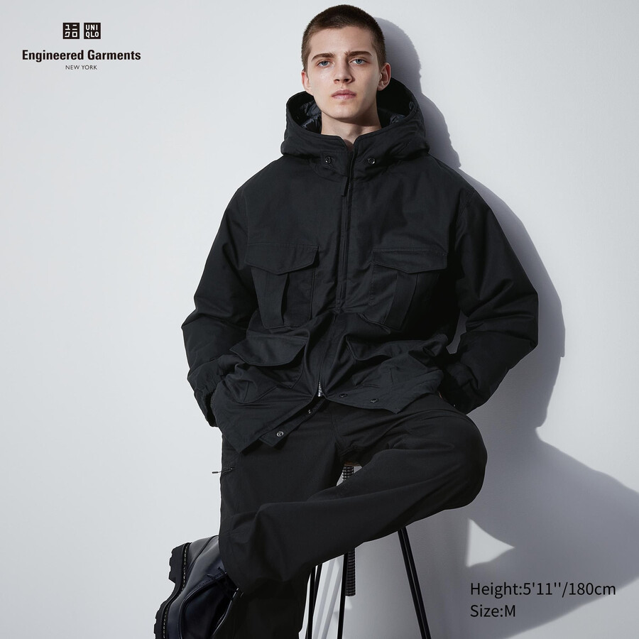 chaquetas utilitarias acolchadas y cálidas uniqlo heattech para hombre color negro