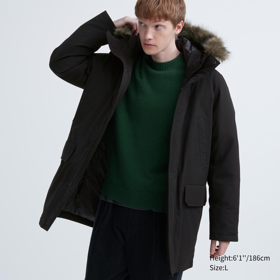 chaquetas de plumón híbridas ultra cálidas uniqlo para hombre color negro