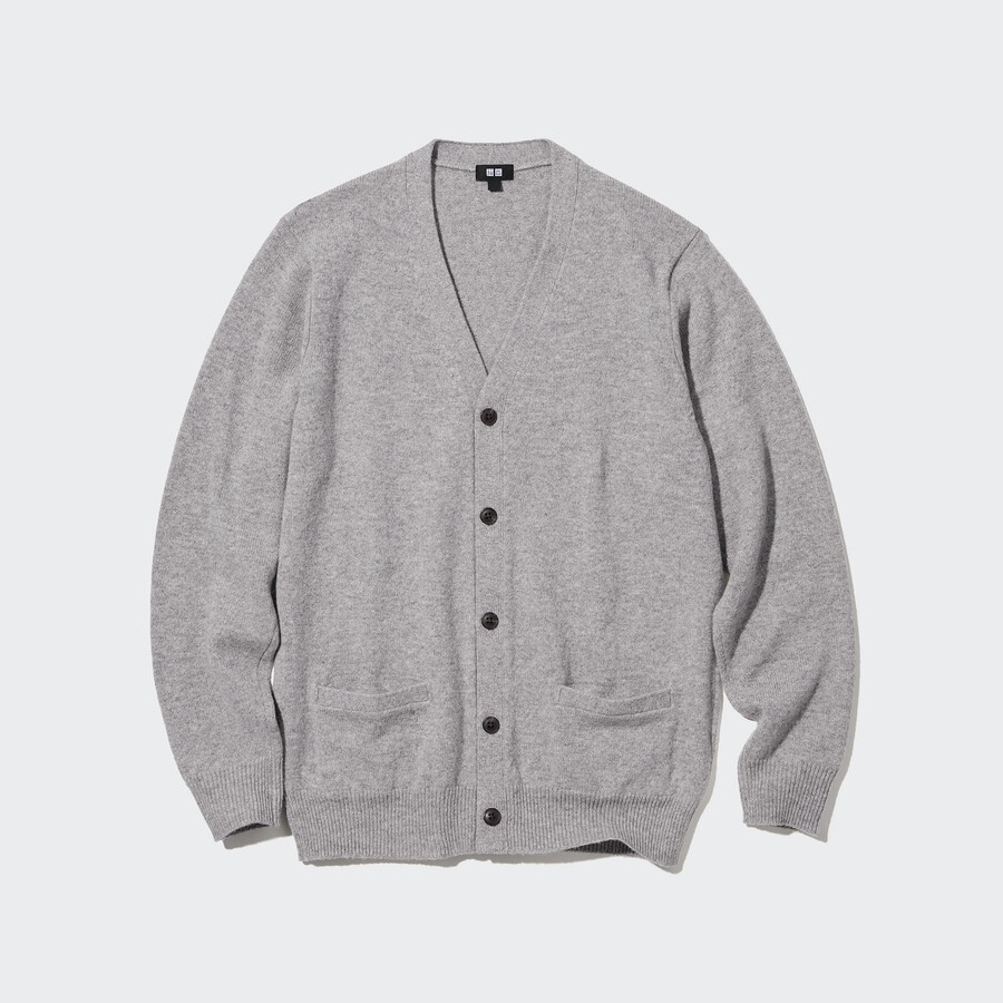 suéteres de cuello en v de lana de cordero premium uniqlo para hombre en gris