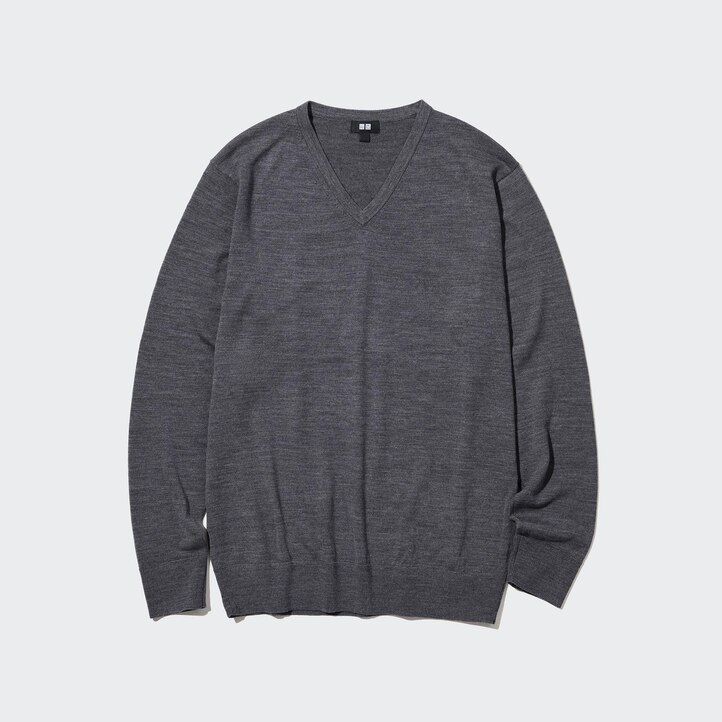 jerséis de cuello en v uniqlo extra fine merino para hombre color verde