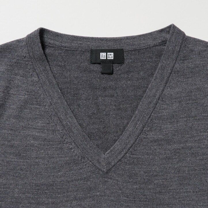 jerséis de cuello en v uniqlo extra fine merino para hombre color verde