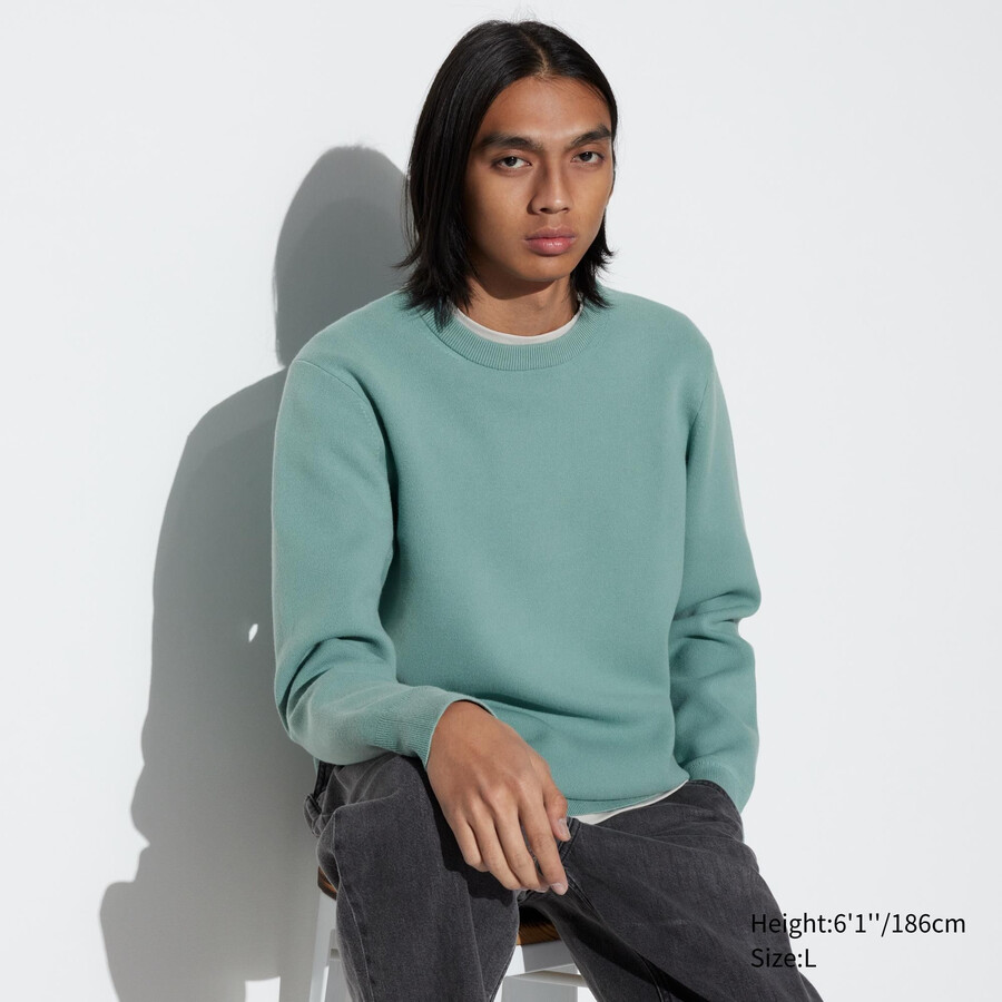 suéteres de cuello redondo acanalados lavables milano de uniqlo para hombre color verde
