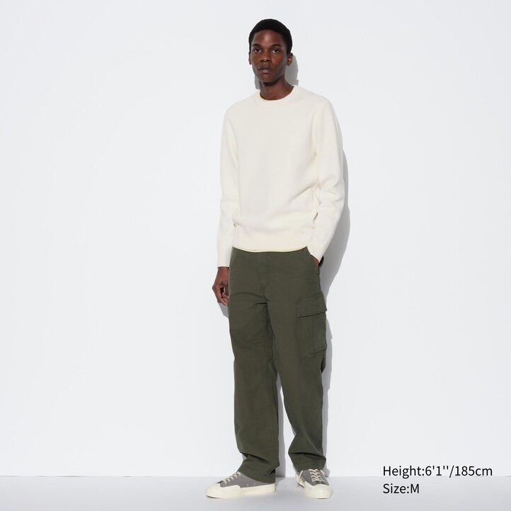 suéteres de cuello redondo acanalados lavables milano de uniqlo para hombre color verde