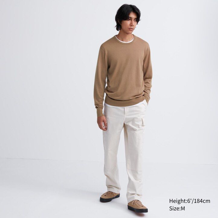 jerséis de cuello redondo de merino extrafino gris uniqlo para hombre