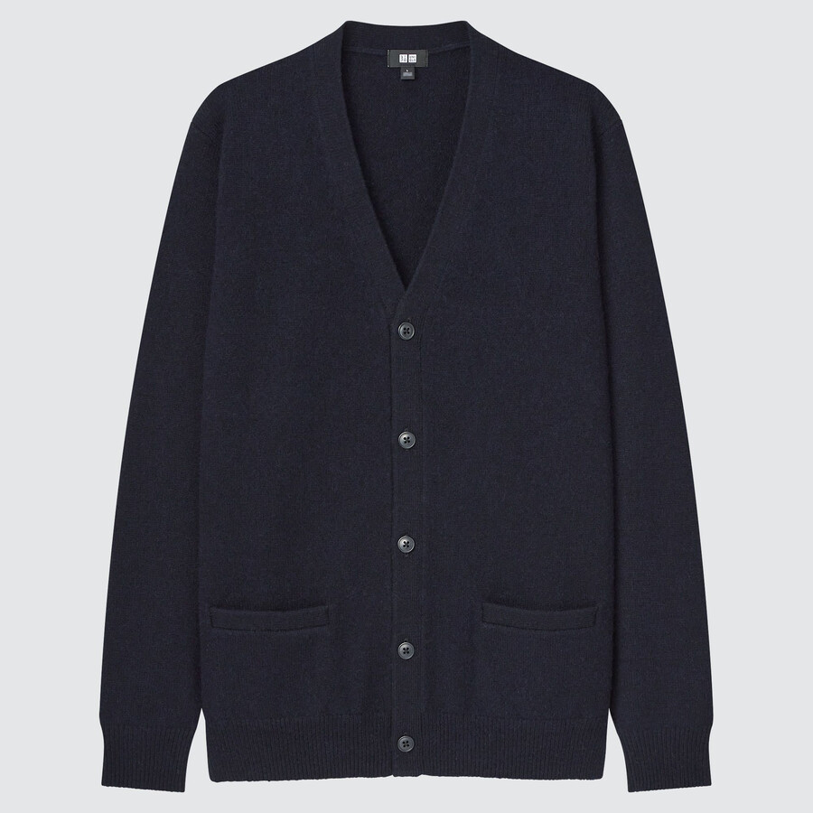 jerséis de cuello en v uniqlo premium lambswool para hombre temporada 2021 azul marino
