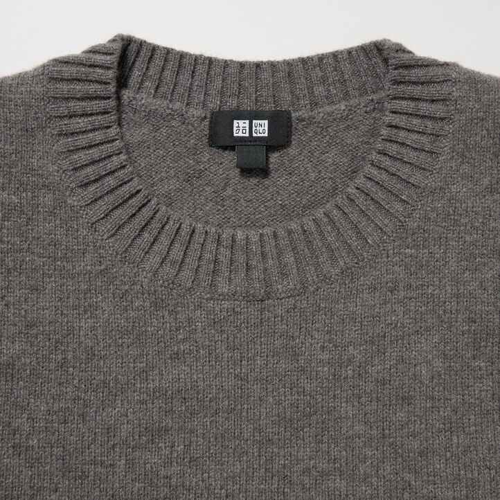 suéteres de cuello redondo de rombos de lana de cordero premium de uniqlo azul marino para hombre