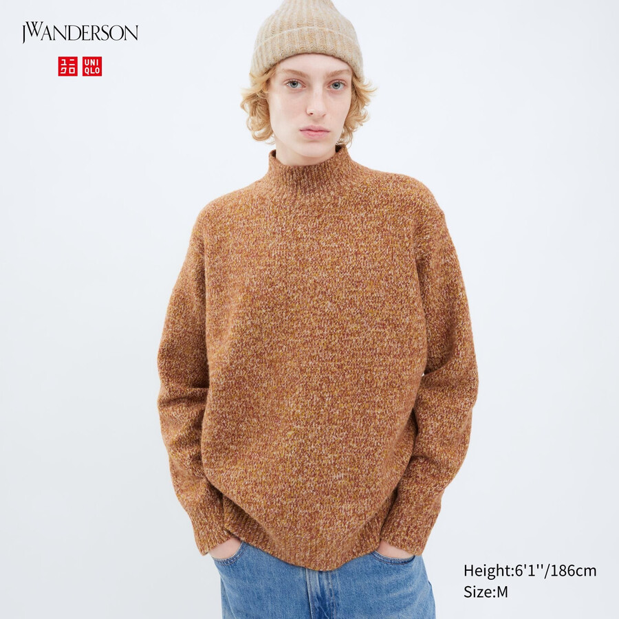 jerséis de cuello alto de hilo soufflé de uniqlo naranja para hombre