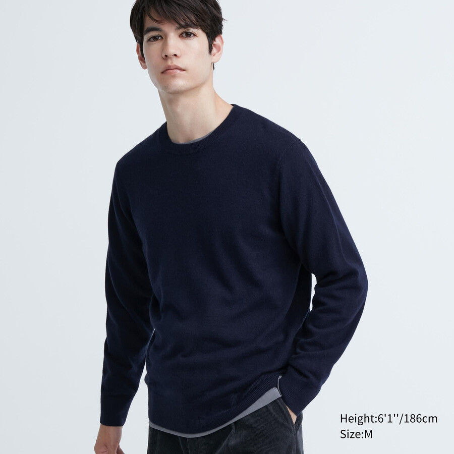 suéteres de cuello redondo uniqlo 100pctshmere para hombre color azul marino
