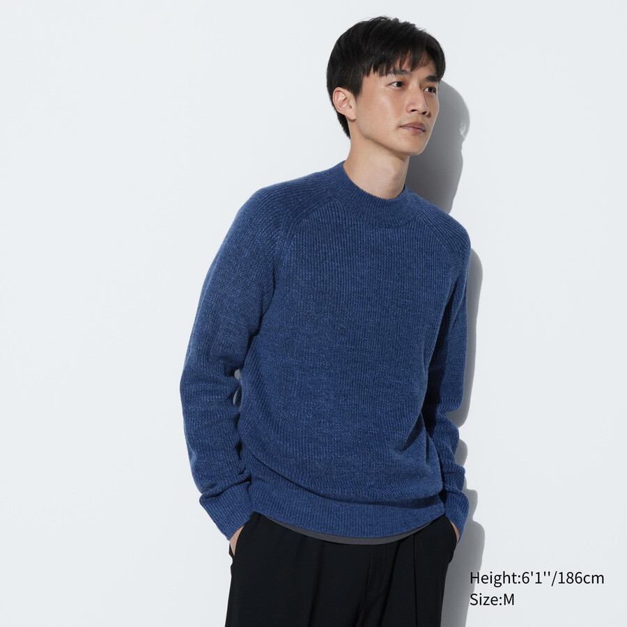 suéteres de cuello alto de punto de calibre medio uniqlo para hombre en azul