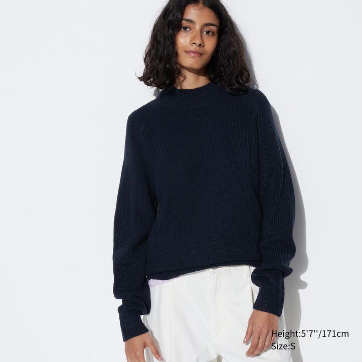 suéteres de cuello alto de punto de calibre medio uniqlo para hombre en azul