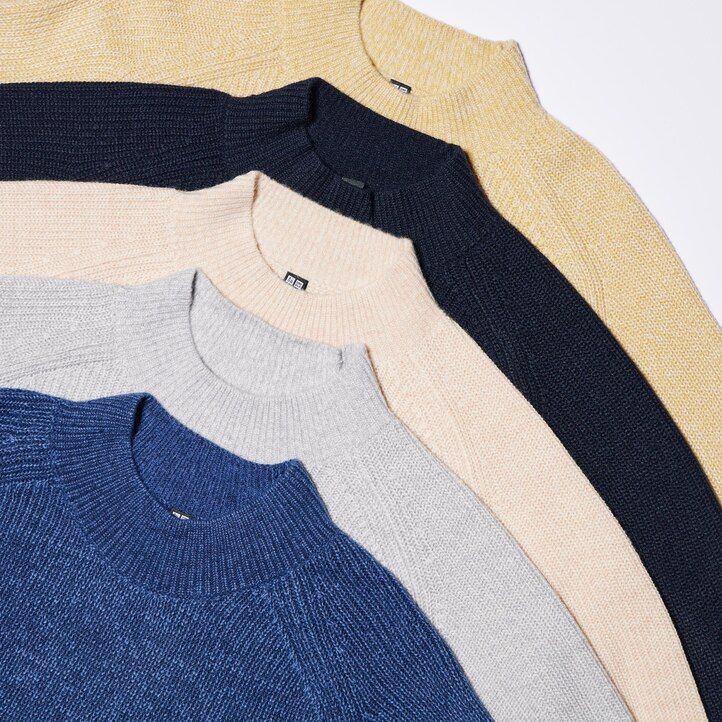 suéteres de cuello alto de punto de calibre medio uniqlo para hombre en azul
