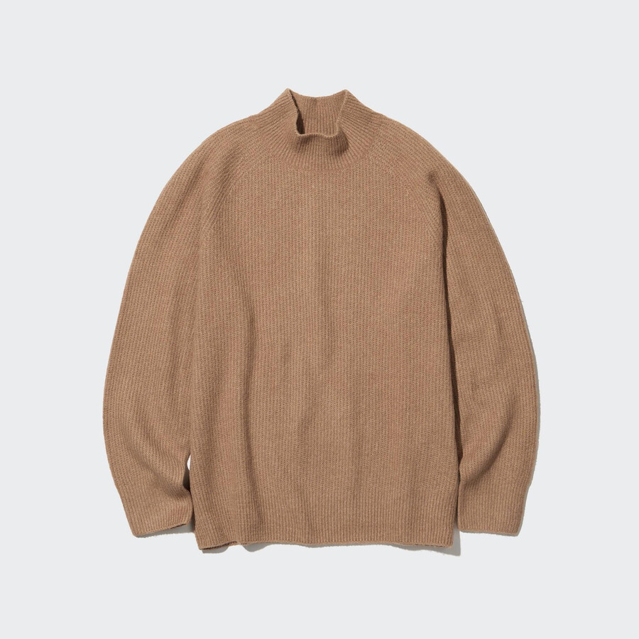 suéteres de cuello alto uniqlo 3d knit seamless souffle yarn para hombre color marrón