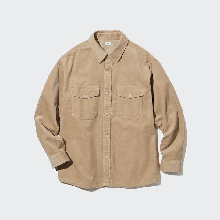 camisa de trabajo extragrande de pana uniqlo para hombre en beige