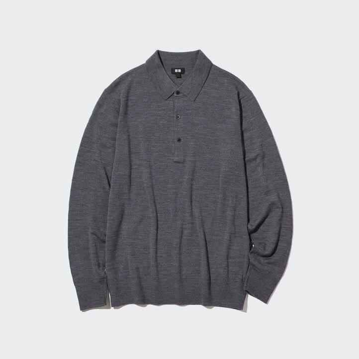 polo de punto con mangas de merino extrafino 100 uniqlo para hombre en color oliva