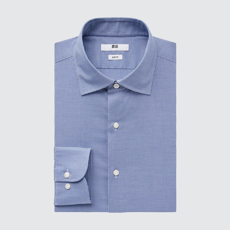 camisas de hombre uniqlo easyre stretch slim fit con cuello semicutaway a cuadros azules