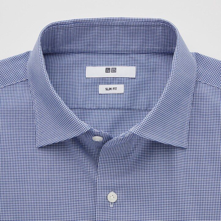 camisas de hombre uniqlo easyre stretch slim fit con cuello semicutaway a cuadros azules