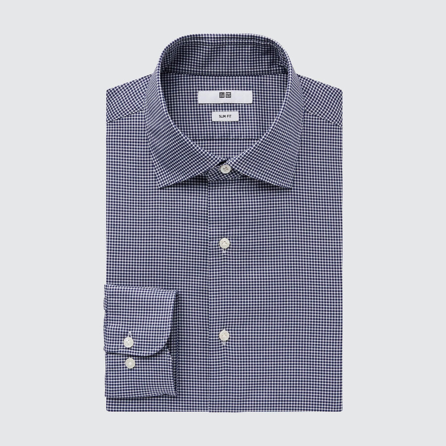 camisas uniqlo easyre stretch slim fit con cuello semicutaway a cuadros para hombre color azul marino