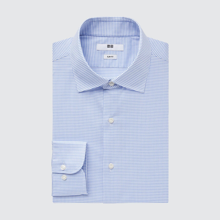 camisas uniqlo easyre stretch slim fit a cuadros con cuello semicutaway para hombre en azul