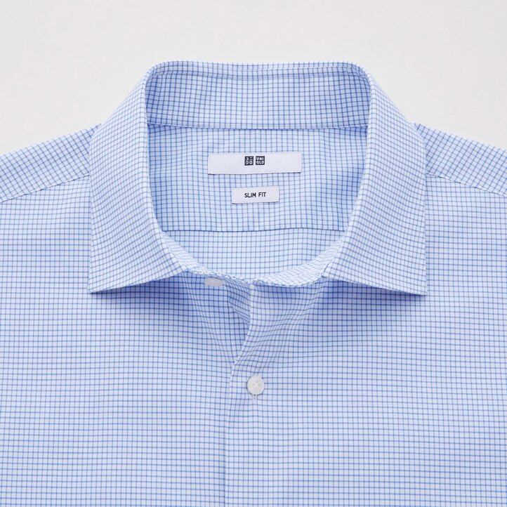 camisas uniqlo easyre stretch slim fit a cuadros con cuello semicutaway para hombre en azul