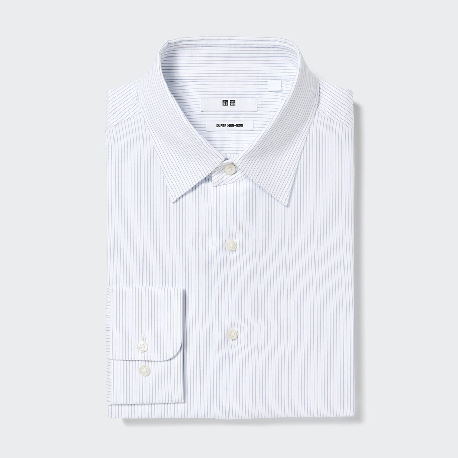 camisas de hombre uniqlo super non iron regular fit a rayas con cuello regular en azul