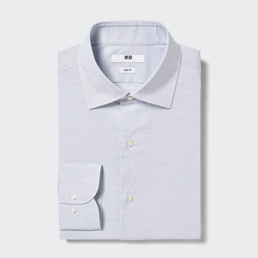 camisas uniqlo easyre stretch slim fit con cuello semicutaway a cuadros para hombre en azul