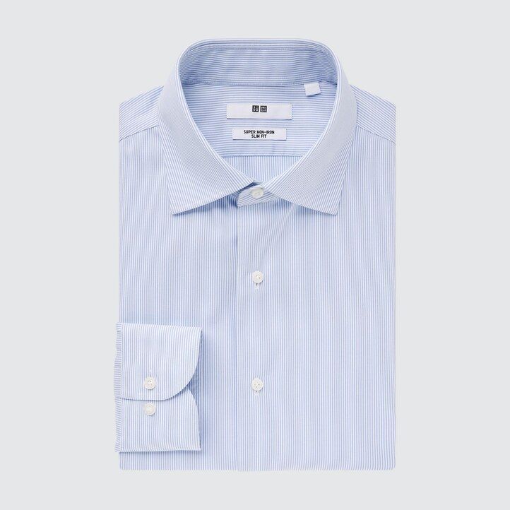 camisas uniqlo super non iron slim fit a rayas con cuello semicutaway para hombre en azul