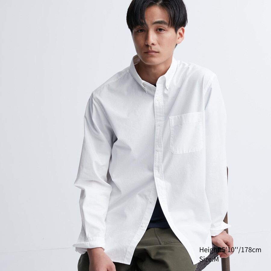 camisa de algodón extrafino uniqlo de corte regular con cuello abotonado para hombre color blanco