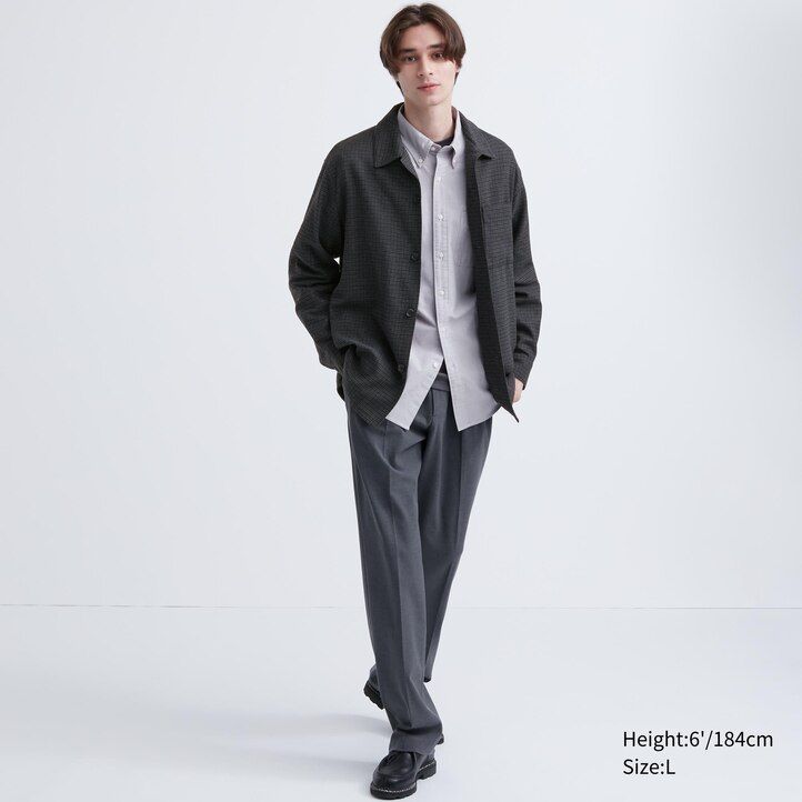 camisas de hombre uniqlo de sarga cepillada gris oscuro con mangas a cuadros