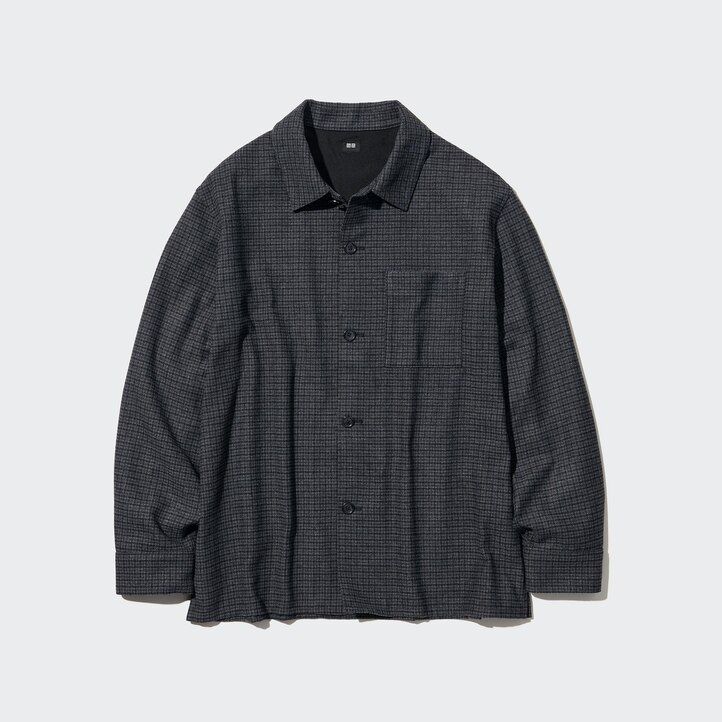 camisas de hombre uniqlo de sarga cepillada gris oscuro con mangas a cuadros