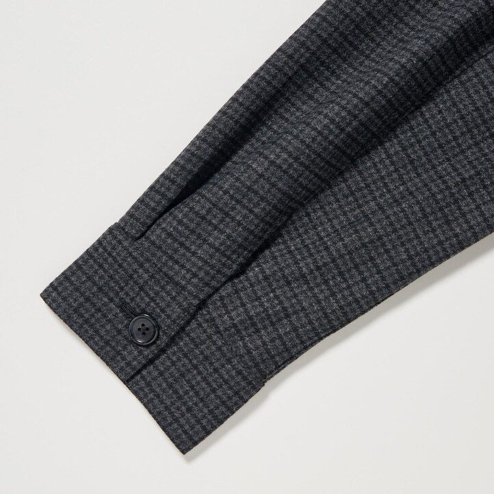camisas de hombre uniqlo de sarga cepillada gris oscuro con mangas a cuadros