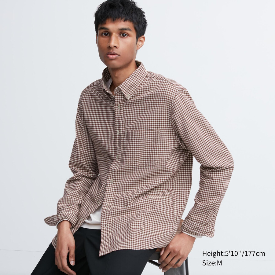 camisas de franela uniqlo rojas de corte regular con cuello abotonado y cuadros para hombre