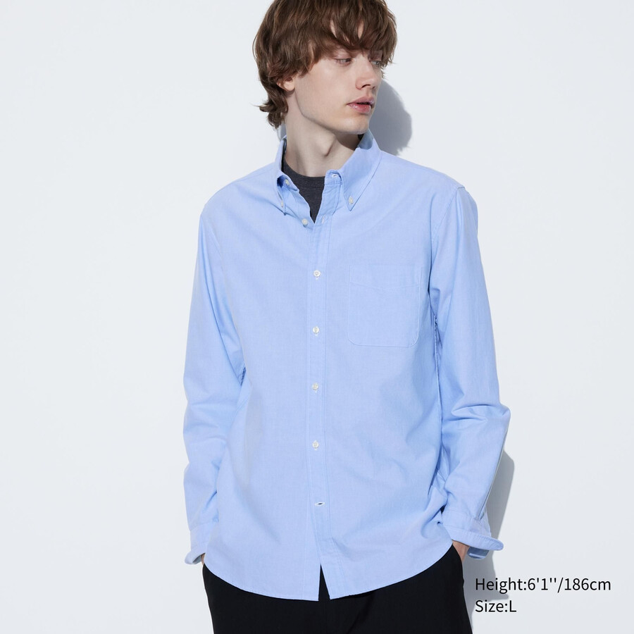 camisas de hombre uniqlo slim fit oxford con cuello regular en azul