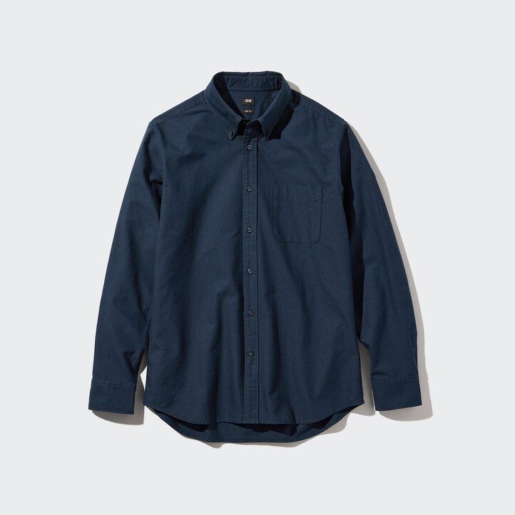 camisas de hombre uniqlo slim fit oxford con cuello regular en azul