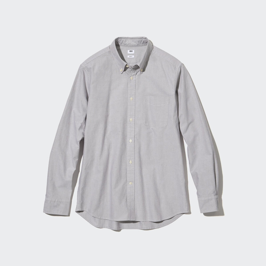 camisas oxford ajustadas grises de uniqlo para hombre