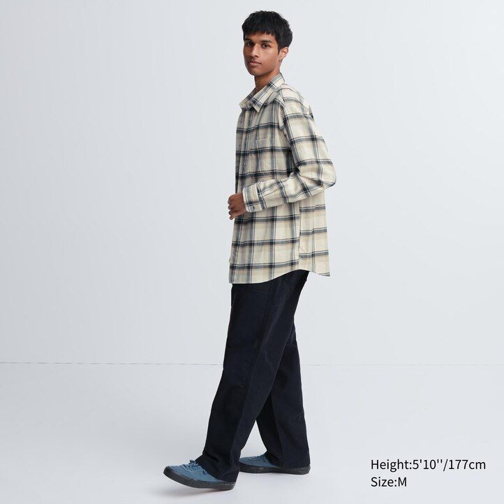 camisas uniqlo de franela de corte regular a cuadros con cuello regular para hombre en beige