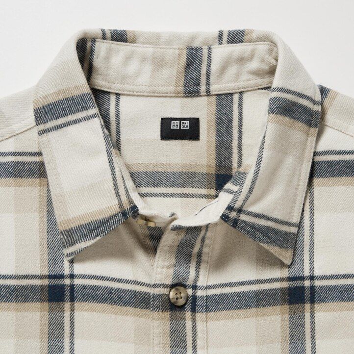 camisas uniqlo de franela de corte regular a cuadros con cuello regular para hombre en beige