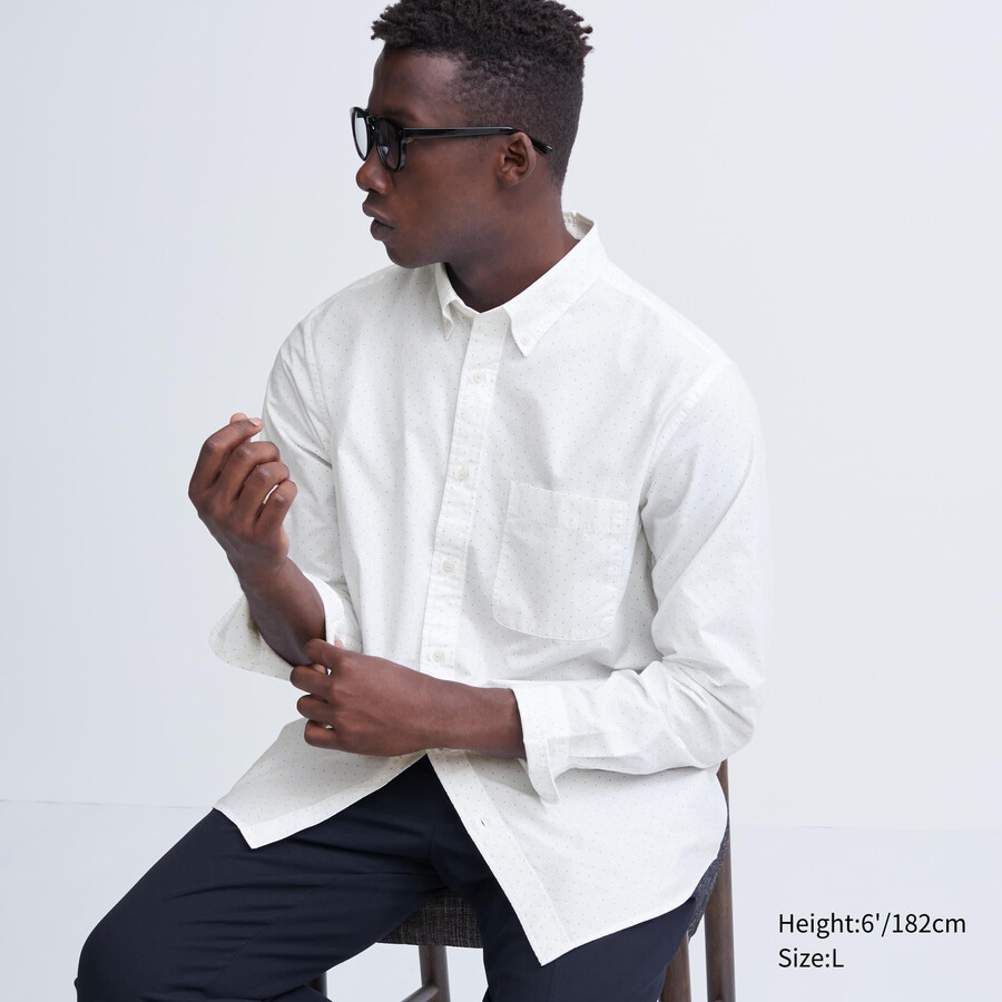 camisas uniqlo de algodón extrafino con cuello abotonado estampadas de corte regular y de tela ancha para hombre color blanco