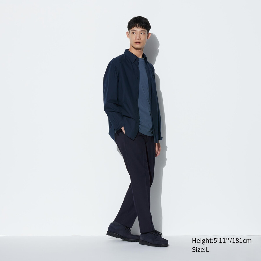 trajes elegantes de lana estilo uniqlo para hombre color azul marino hasta los tobillos