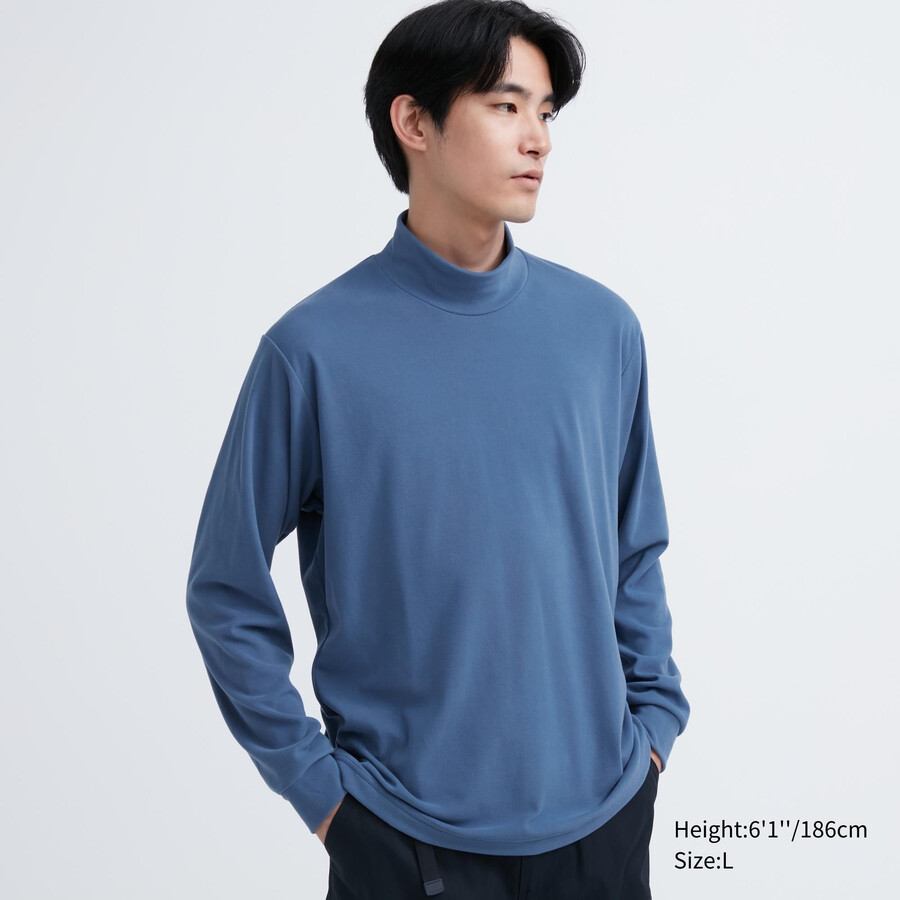 camisetas de manga corta con cuello alto y tejido polar elástico uniqlo para hombre en azul