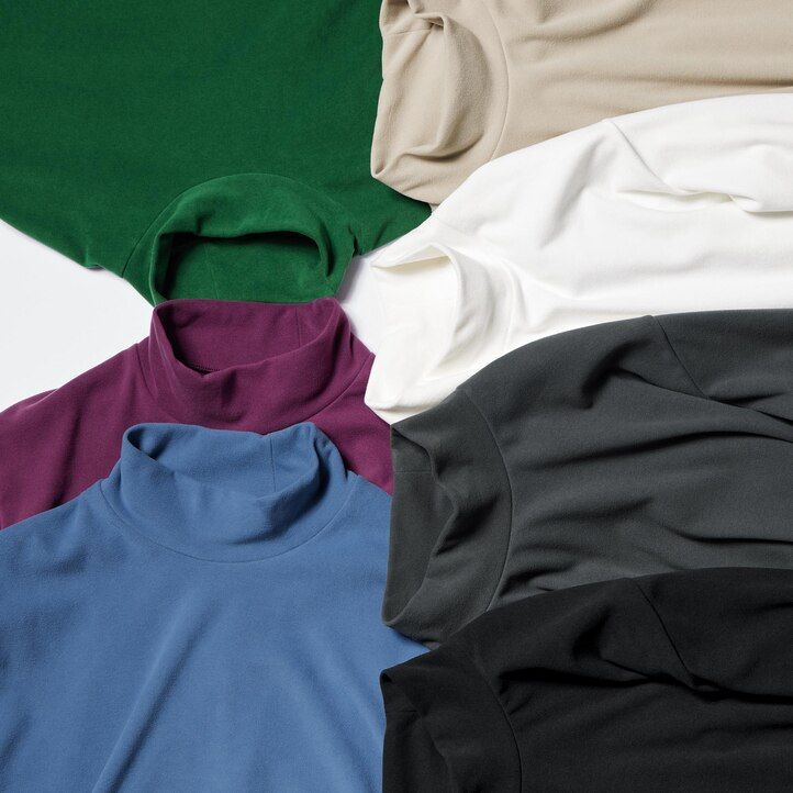 camisetas de manga corta con cuello alto y tejido polar elástico uniqlo para hombre en azul