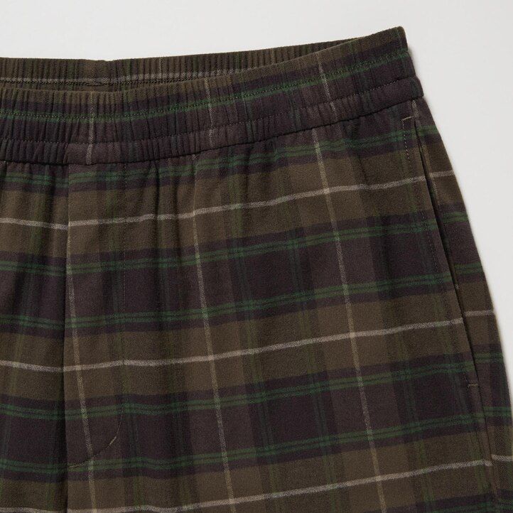 pantalones tobilleros de franela uniqlo marrón oscuro con estampado sencillo para hombre
