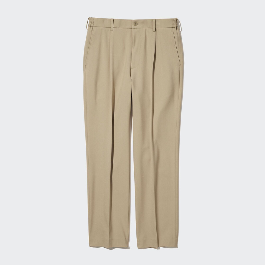 pantalones uniqlo de corte cónico plisados y elásticos bidireccionales para hombre color beige